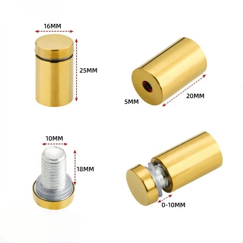 Fully Threaded High Precision Stainless Steel Glass Clip Spacer Screw Sign Standoff Mirror Gold Black with Flat Washer