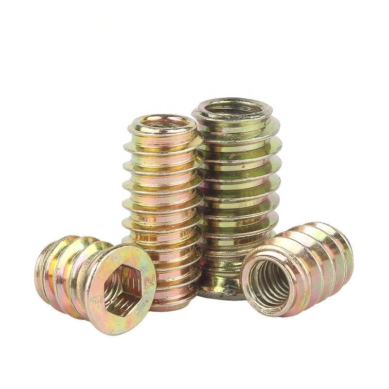 Flat Head Furniture Wood Insert Nuts Carbon Steel Stainless Steel For Woodworking