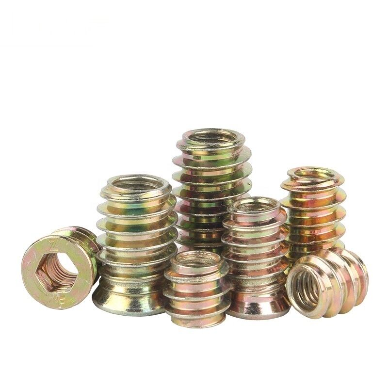 Flat Head Furniture Wood Insert Nuts Carbon Steel Stainless Steel For Woodworking