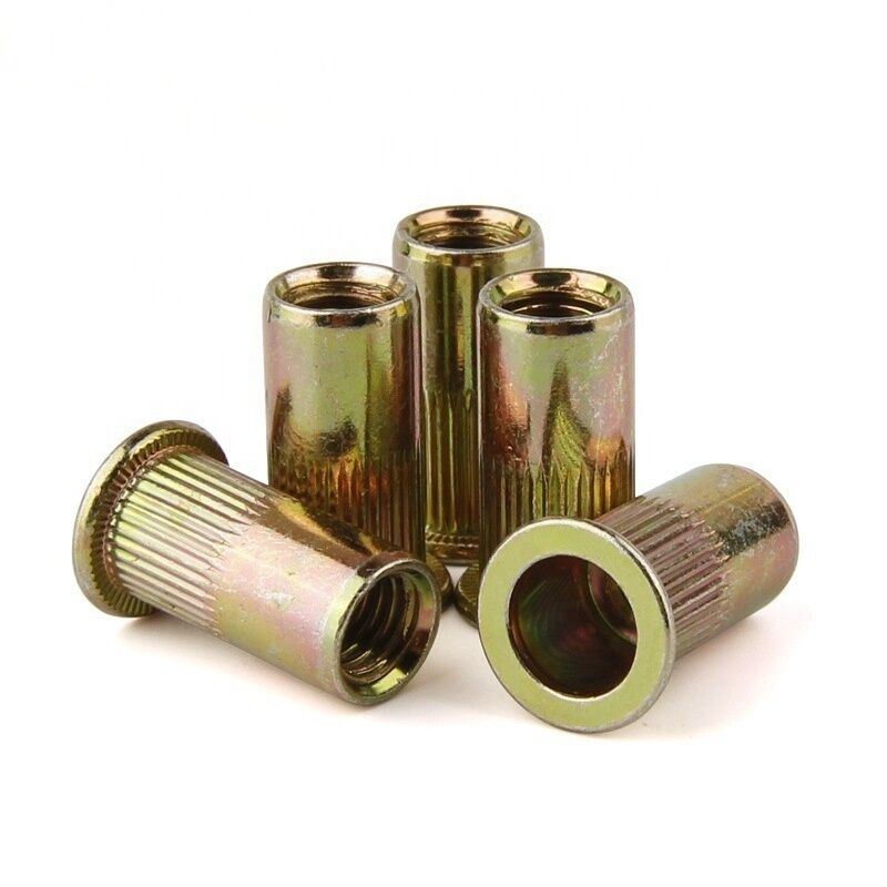 Metric Measurement System Carbon Steel Big Round Flat Head Knurled Body Rivet Nut with Color Zinc Plated FH-KB