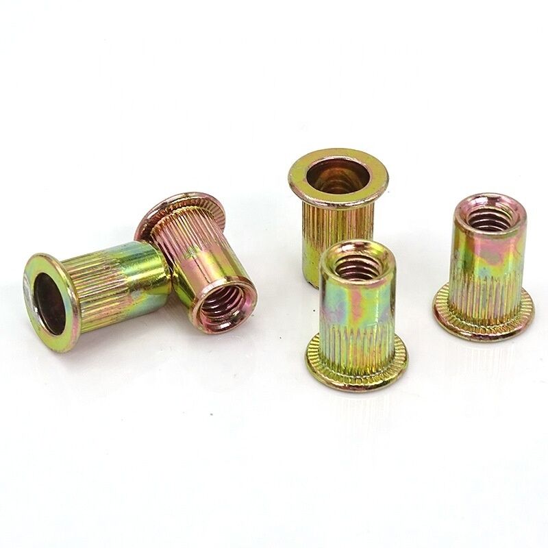 Metric Measurement System Carbon Steel Big Round Flat Head Knurled Body Rivet Nut with Color Zinc Plated FH-KB