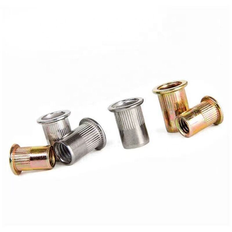 Metric Measurement System Carbon Steel Big Round Flat Head Knurled Body Rivet Nut with Color Zinc Plated FH-KB