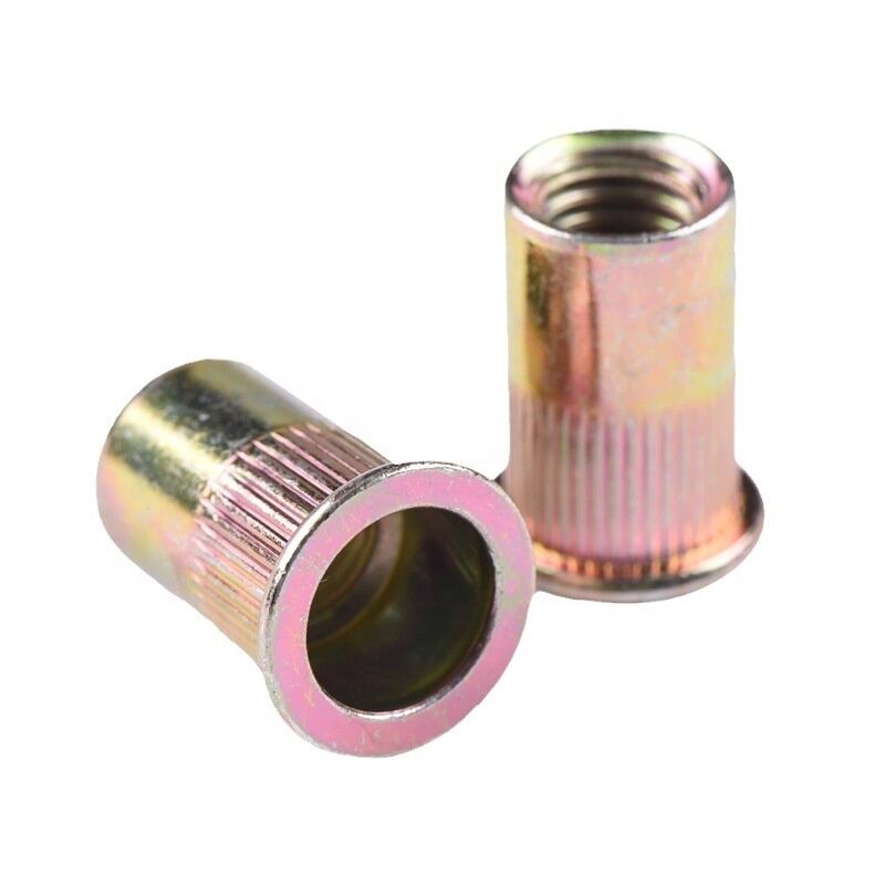 Metric Measurement System Carbon Steel Big Round Flat Head Knurled Body Rivet Nut with Color Zinc Plated FH-KB