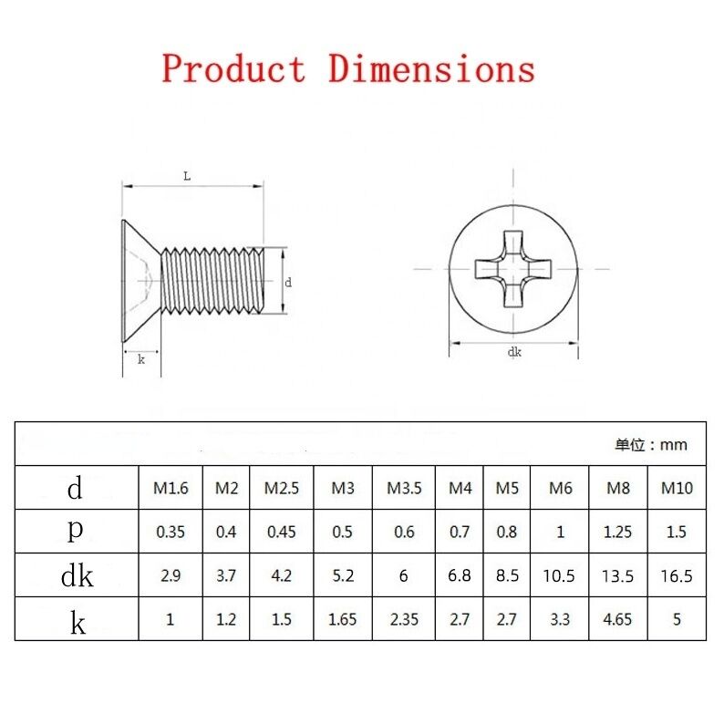 Customized Size High Strength Cross DIN965 Oxide Carbon Steel Countersunk Head M7 Machine Screw Black