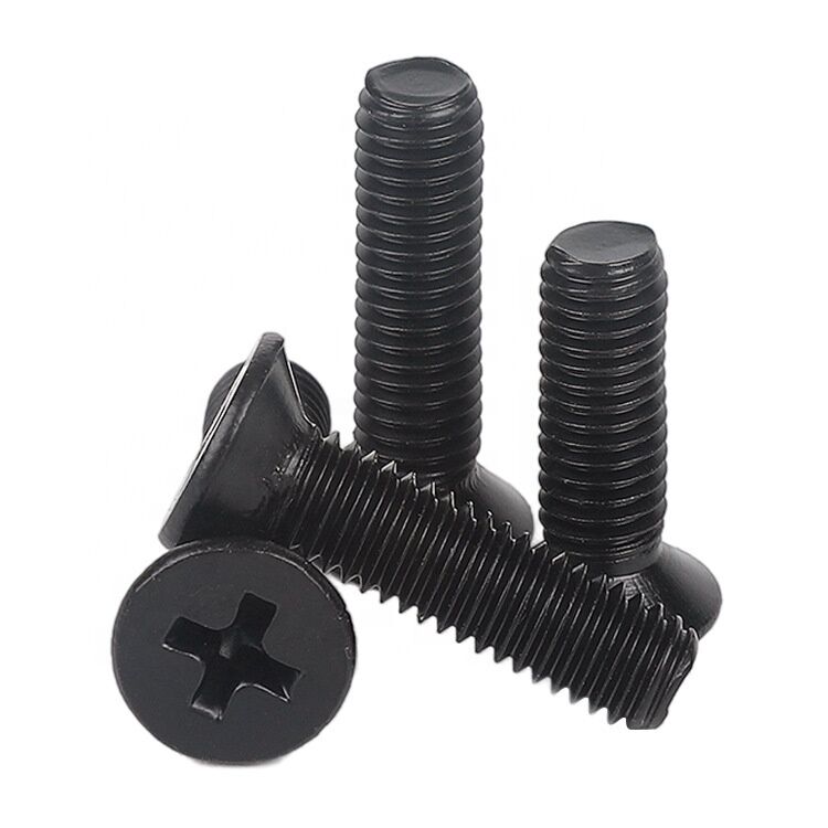 Customized Size High Strength Cross DIN965 Oxide Carbon Steel Countersunk Head M7 Machine Screw Black