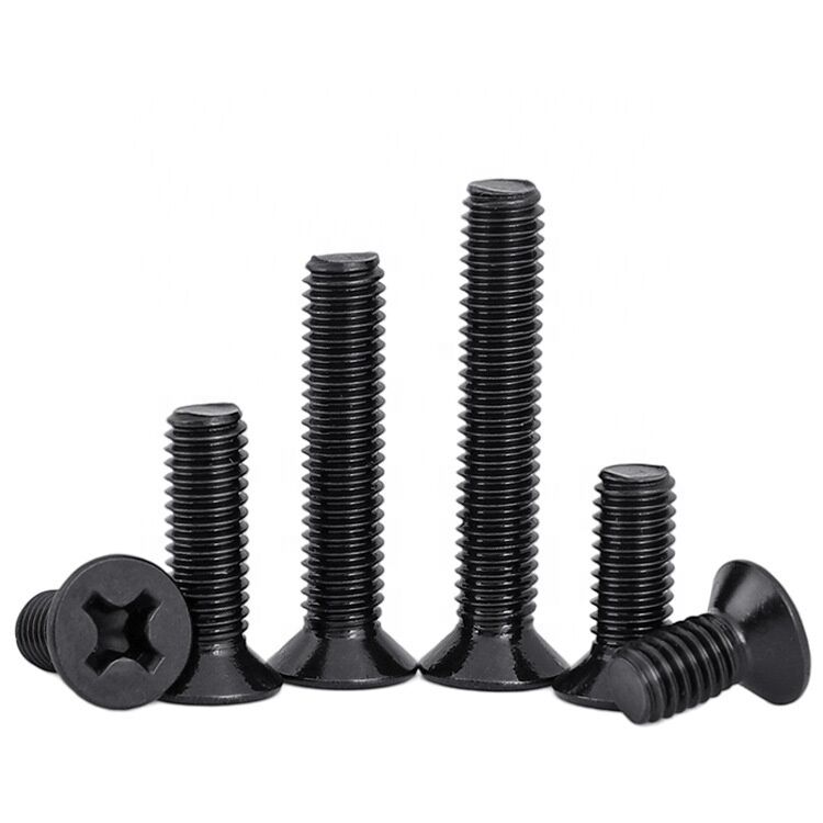 Customized Size High Strength Cross DIN965 Oxide Carbon Steel Countersunk Head M7 Machine Screw Black