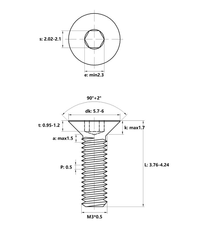 Passivated Finish DIN 7991 Grade Stainless Steel Flat Head Hexagon 4mm M3 Hex Countersunk Head Screws for Applications