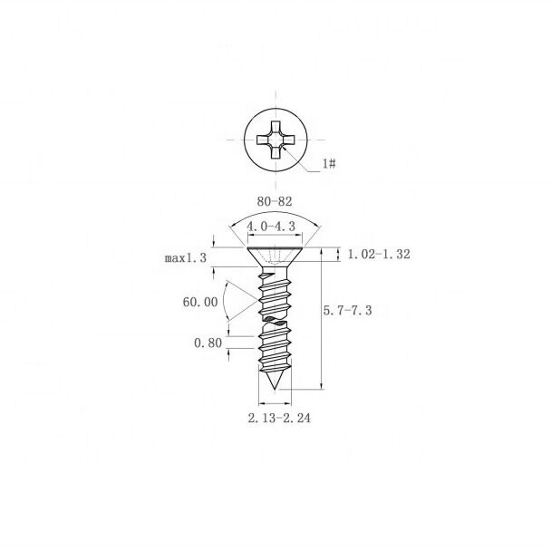 DIN7982 Flat Head Self-tapping Screw ST2.2 Standard Thread 304 Stainless Steel Countersunk Head Cross