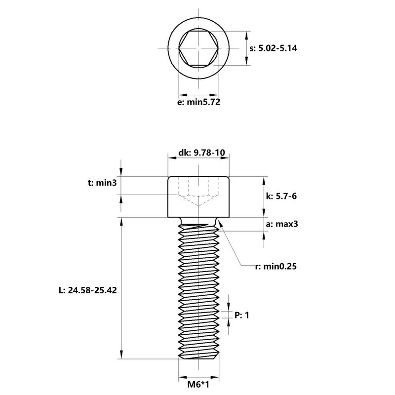 M6*25mm Black Finish GB70 Grade 8.8 Din 912 Carbon Steel Screw Allen Hexagon Socket Head Cap Screws Control for Fastening