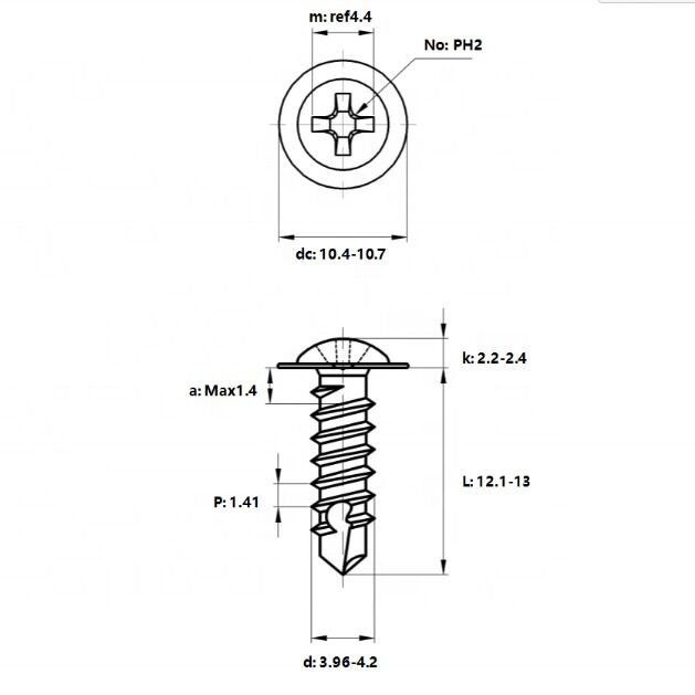 304 Stainless Steel Cross Round Head Screws Drill Tail Screws Head Self Drilling Screw with Polished Surface ST4.2*13mm