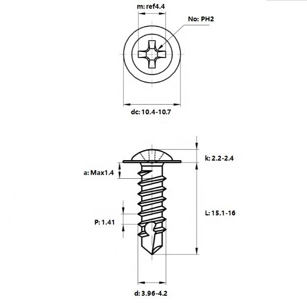 ST4.2*16mm Stainless Steel Large Flat Head Cross Round Head Washers Screw Drilling Tail Self Tapping Self-drilling Dovetail Screws