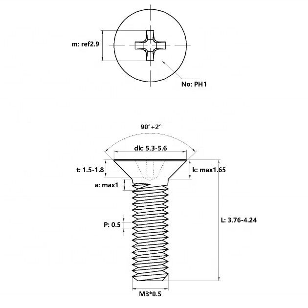 Customized Stainless Steel Phillips Cross Recessed Flat Countersunk Head Machine Screw DIN965 for Various Applications