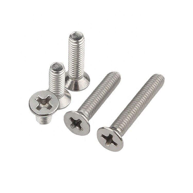 Plain All Size DIN 965 Stainless Steel 304 316 Flat Head Cross Recessed Bolts Countersunk Head Machine Phillips Screw