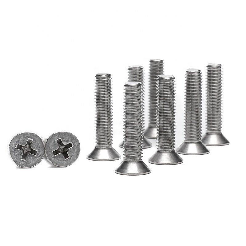 Plain All Size DIN 965 Stainless Steel 304 316 Flat Head Cross Recessed Bolts Countersunk Head Machine Phillips Screw